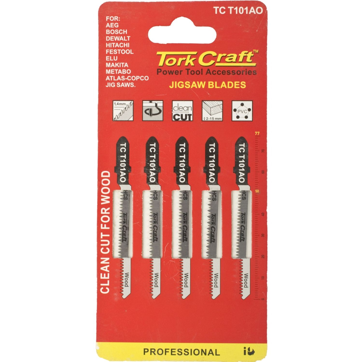 T-shank Jigsaw Blade For Wood 1.3mm 20tpi 75mm 5pc